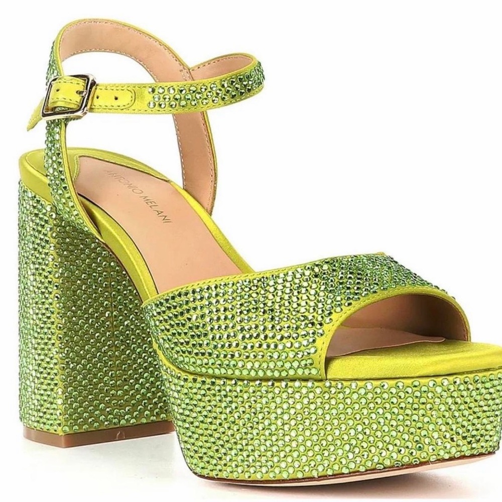 NWT Antonio Melani Babs Rhinestone Platform Heels Size 8 Lime Green